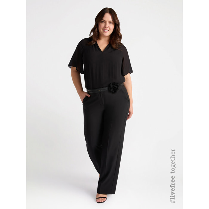 Fiorella Rubino - Blusa plissé con scollo a V - Nero