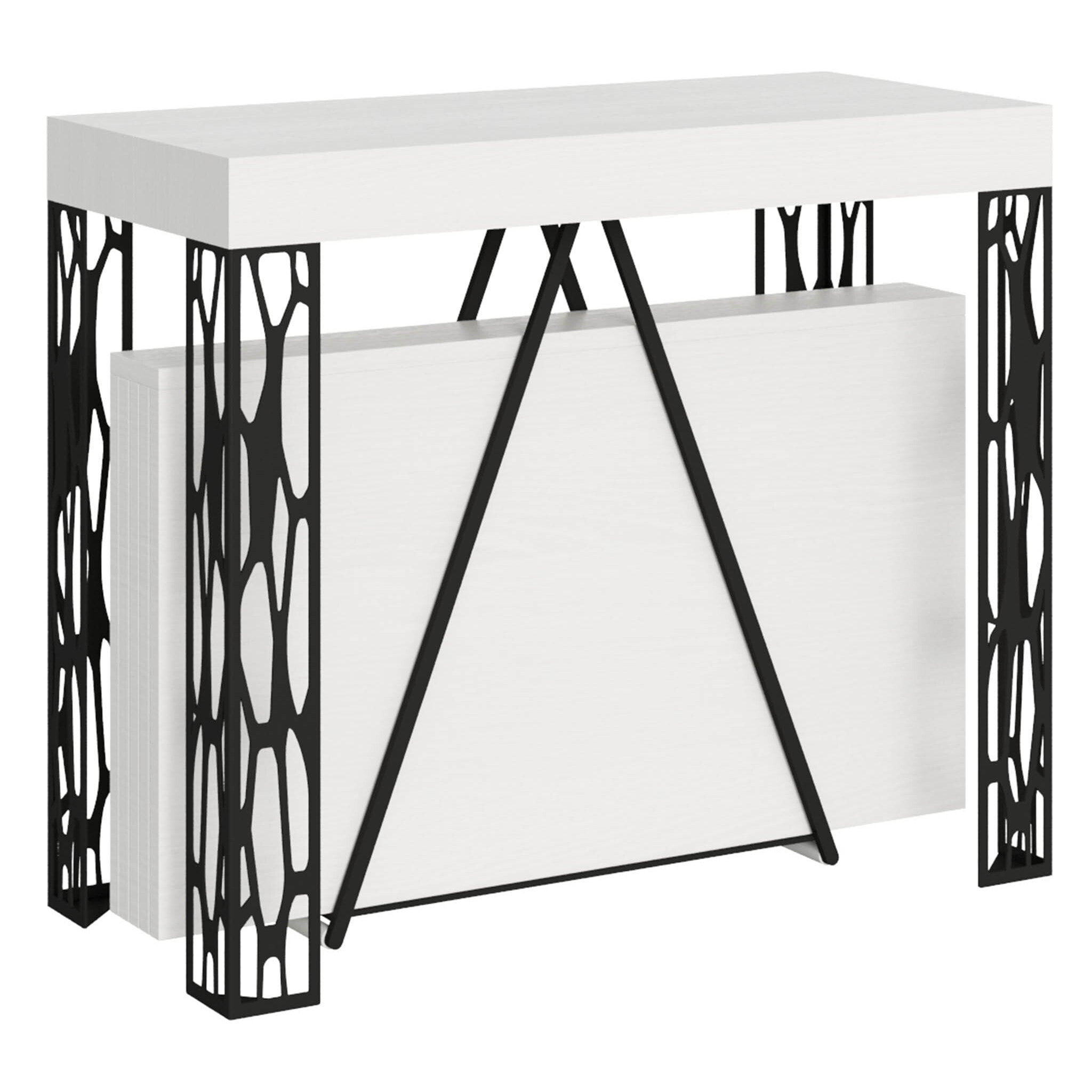 Console extensible 90x40/196 cm Kerpa Small frêne blanc cadre anthracite