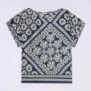 Oltre - Blusa in raso fantasia - Blu