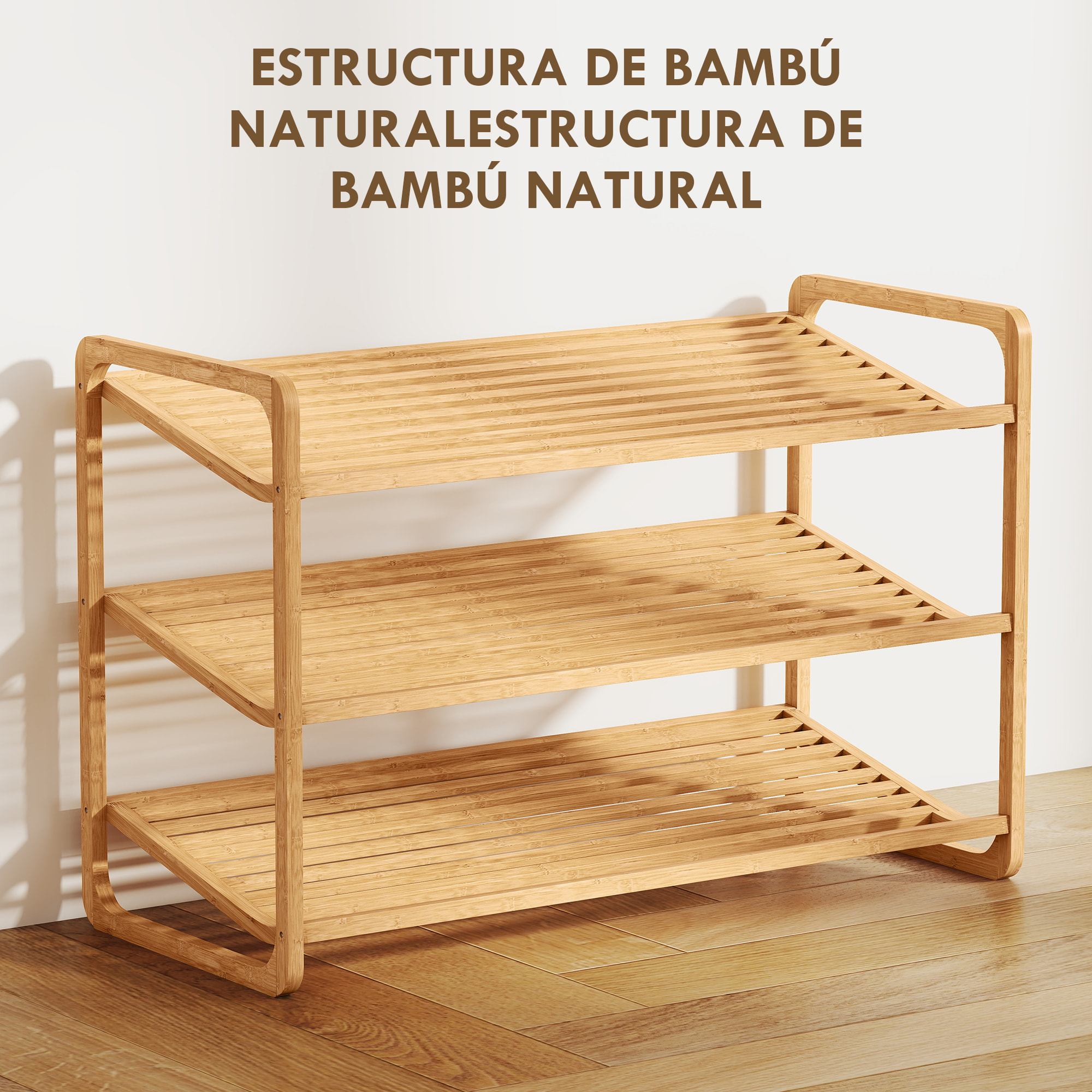 Zapatero de 3 Niveles Estantería para Zapatos de Bambú para 12 Pares de Zapatos Estantería para Entrada Pasillo Dormitorio 76x33x50,8 cm Natural