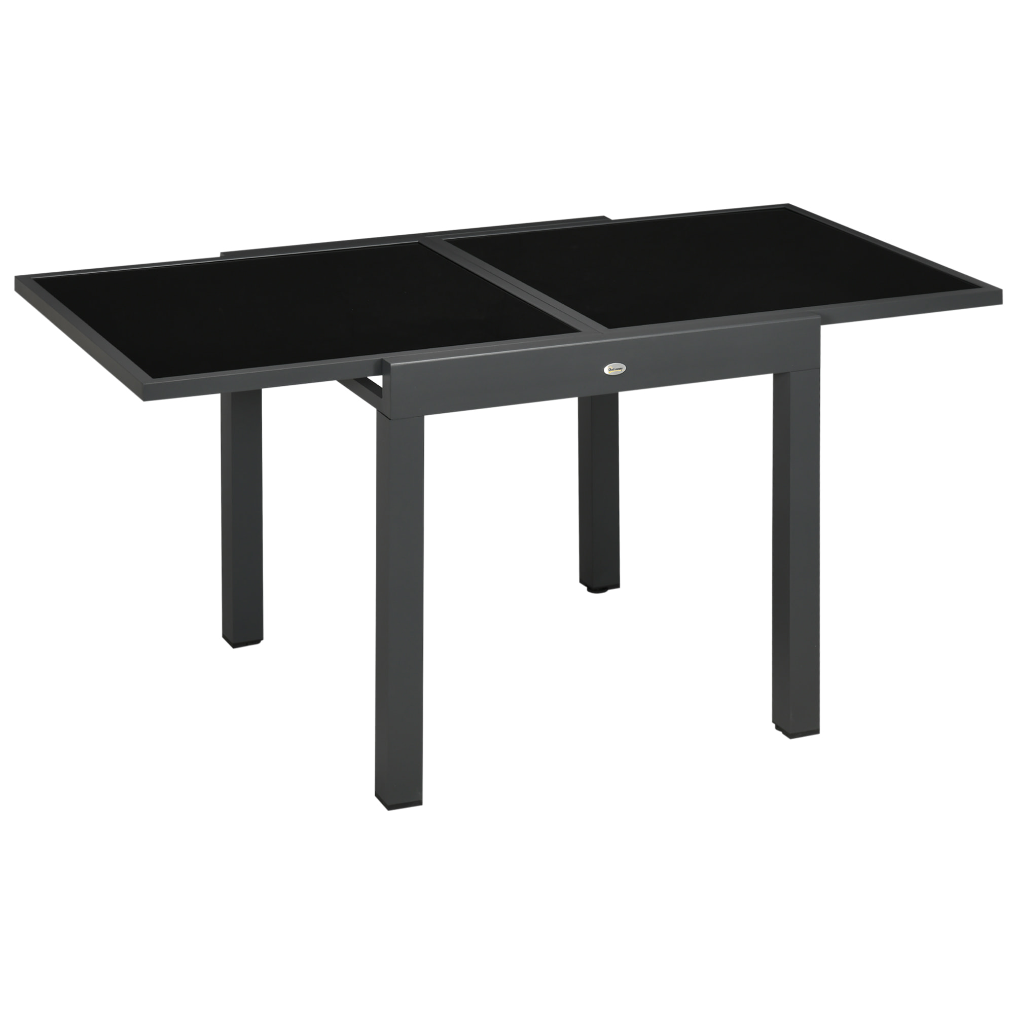 Mesa de Jardín Extensible de Aluminio Mesa de Comedor Rectangular con Encimera de Vidrio Templado Carga 50 kg para Terraza 80-160x80x75 cm Negro