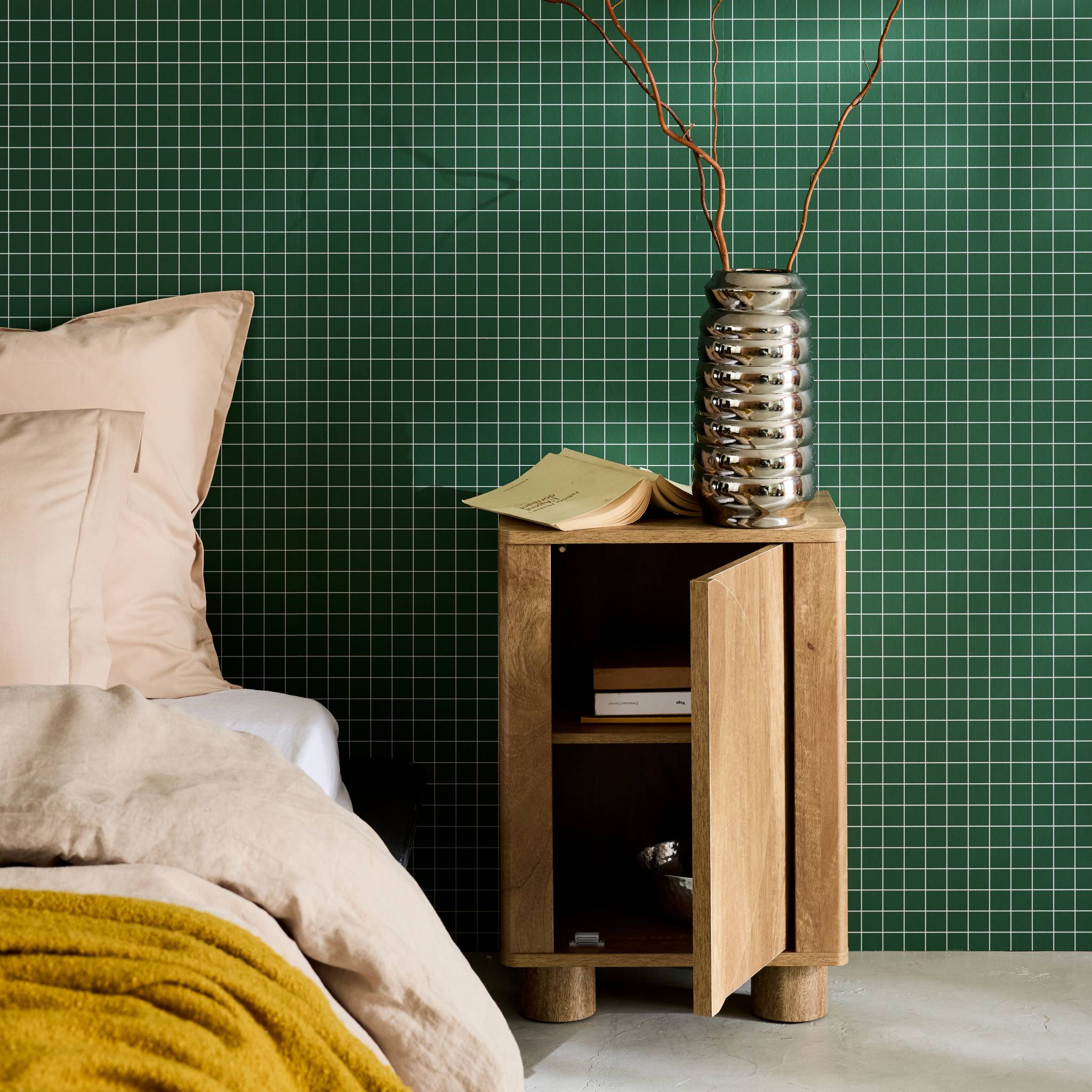 Lot de 2 tables de chevet décor bois de manguier 1 porte réversible Pondi