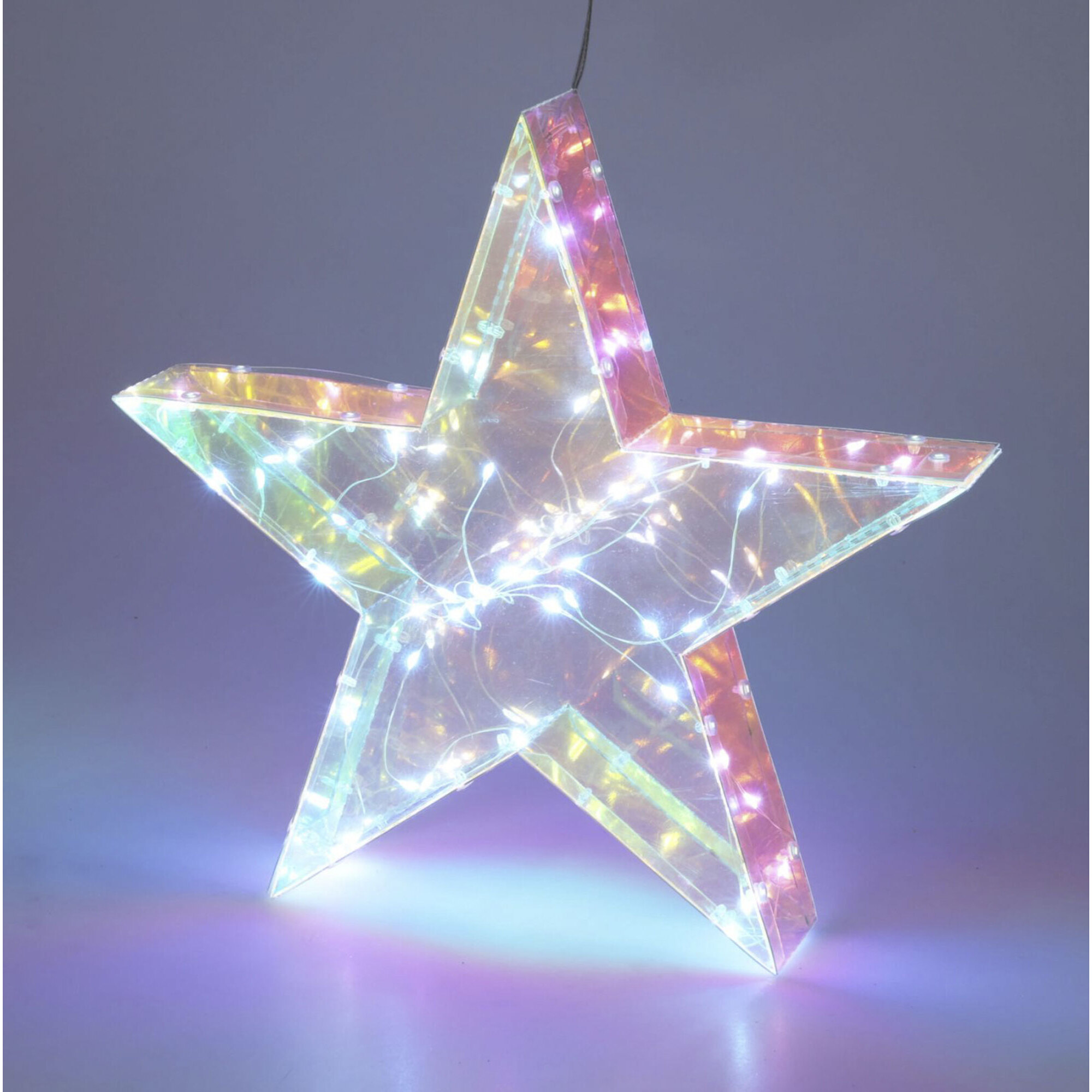 estrella luminosa con 40 luces led frios en colores del arco iris 30x5x28,5cm