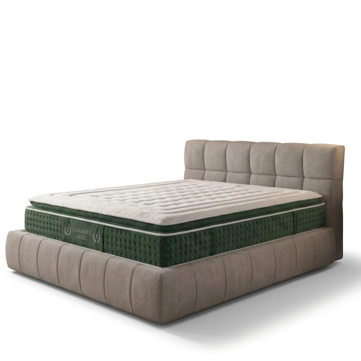 Ensemble matelas Jade & lit coffre Aneto | Mémoire de forme et ressorts ensachés | Grande capacité de stockage | tissu Chenille | Gris