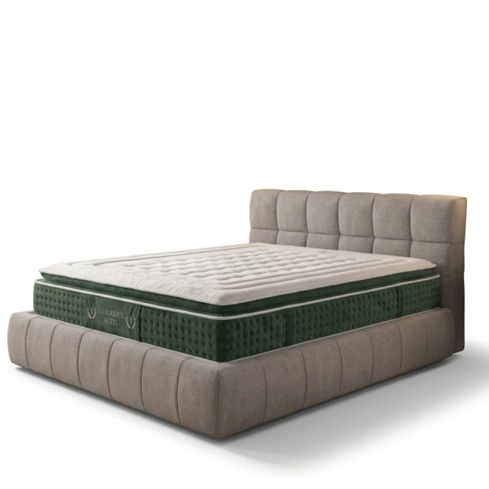 Ensemble matelas Jade & lit coffre Aneto | Mémoire de forme et ressorts ensachés | Grande capacité de stockage | tissu Chenille | Gris