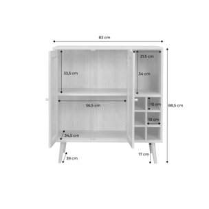 Buffet range bouteilles portes en cannage et décor bois avec casiers. buffet haut. vaisselier. 83cm