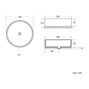 Vasque à poser ronde en céramique diamètre 39 cm - gris mat - sans trop-plein - SAT Infinitio