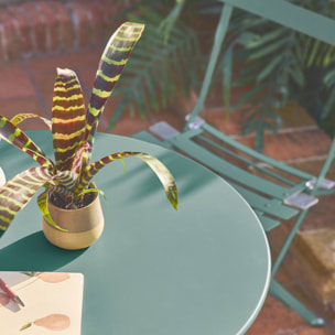 Table de jardin bistrot pliante métal + 2 assises bleu canard Ø60 x 70cm. acier thermolaqué