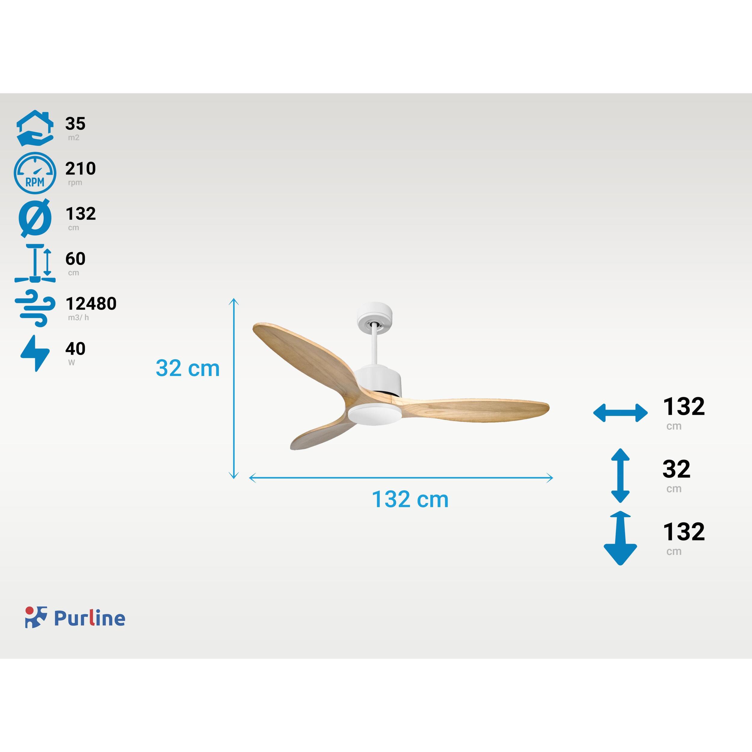 Ventilateur de plafond ø132 cm avec Wifi Réversible Hypersilence 40   W Blanc