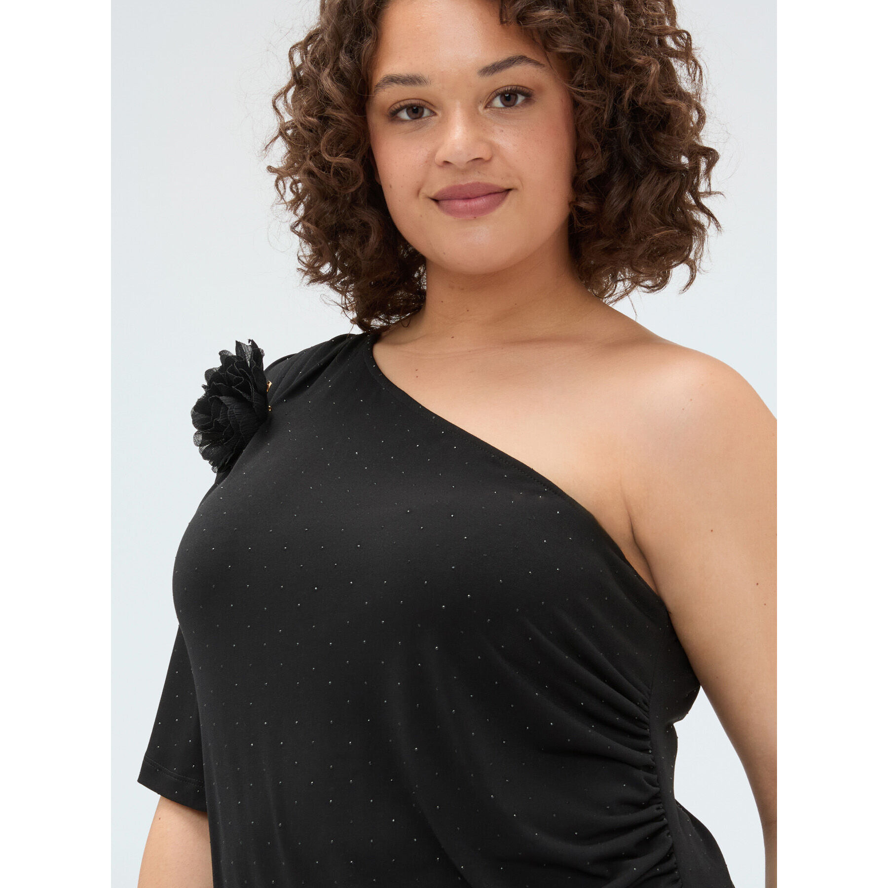 Fiorella Rubino - T-shirt monospalla in jersey con punti luce - Nero