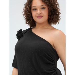 Fiorella Rubino - T-shirt monospalla in jersey con punti luce - Nero