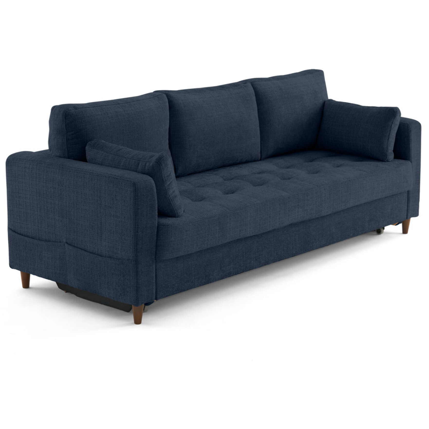 Anna - canapé droit 3 places convertible avec poche en velours texturé - Bleu