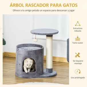 Árbol Rascador para Gatos Pequeño Altura 59 cm con Cueva Poste de Sisal y Bola