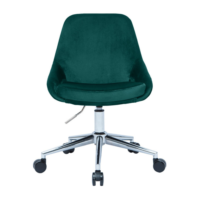 Chaise de bureau à roulettes en tissu velours bleu pétrole et acier chromé HOLO