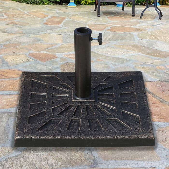 Base de Sombrilla Peso 15 kg Soporte para Parasol de Resina para Mástiles de Ø3,8 cm y Ø4,8 cm para Terraza Patio Jardín Playa 47x47x32 cm Bronce