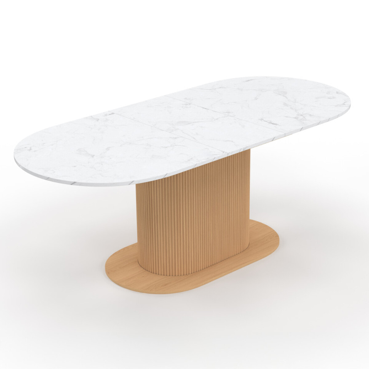 Table à manger extensible Maria effet marbre blanc et pied lattes 160-200cm