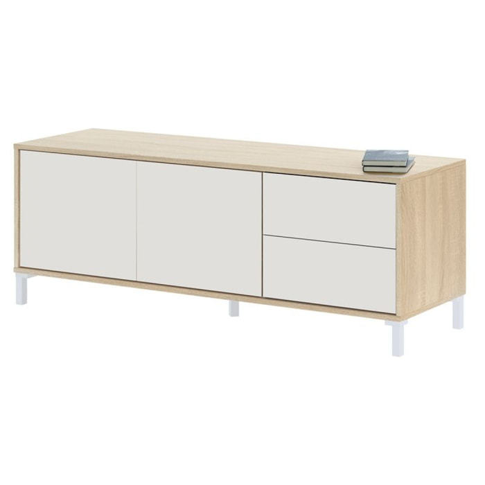 Mueble TV Brooklyn Blanco Artik (Blanco Mate) - Roble Canadian