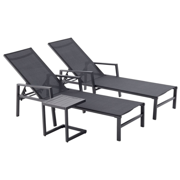 Lot de 2 transats et une table d'appoint noir SITGES