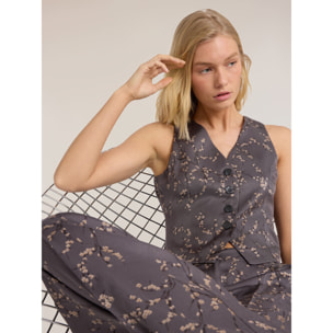 Motivi - Chaleco en sarga de viscosa con estampado de flores - Gris