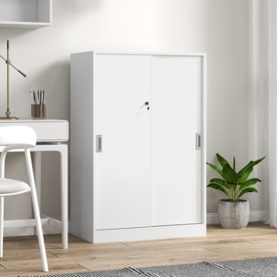 Armoire de bureau 2 portes coulissantes verrouillables dim. 80L x 40l x 120H cm 2 étagères panneaux particules blanc