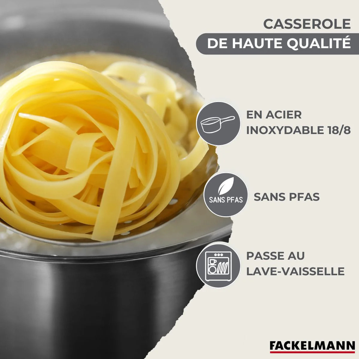 Set de 3 faitouts 16, 20 et 24 cm, 3 casseroles 12 16 20 cm en inox et 5 ustensiles Fackelmann Geneva