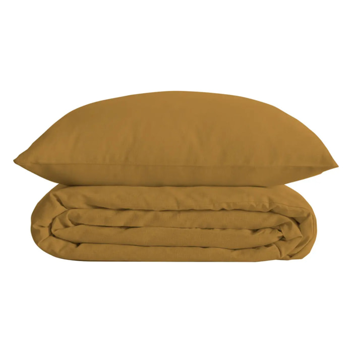 Parure de lit percale jaune moutarde 240x220cm