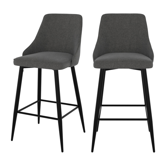 Lot de 2 chaises pour îlot central 66,5 cm en tissu gris foncé - Pipo