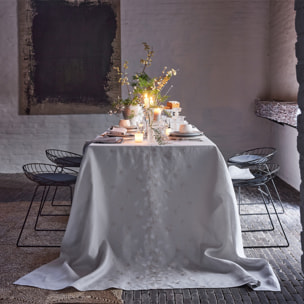 Nappe brodée en lin, Made in France, RAMAGE , Gris Argent