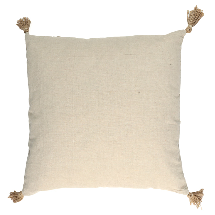 Coussin - HOME DECO FACTORY - Beige et Blanc - Pompons