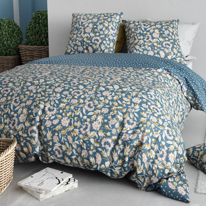 Parure housse de couette imprimé 100% percale de coton - frida - rose