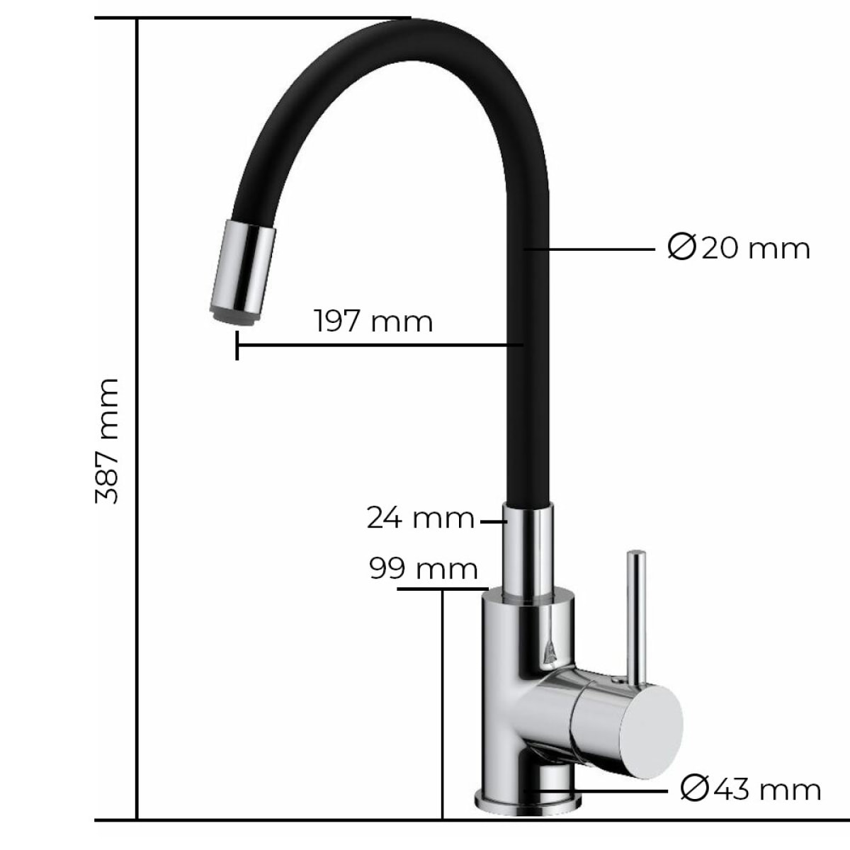 mitigeur cuisine à mémoire de forme, courbe en silicone noir (SIKOBSLPRO290C)