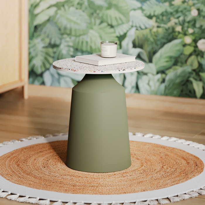 Table d'appoint ronde en tezzazzo et métal vert kaki D44 cm - Daphné