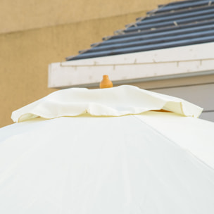 Sombrilla de Jardín Ø325x250 cm Parasol de Madera con Sistema de Polea Techo de Ventilación y 8 Varillas de Bambú para Terraza Balcón Exterior Beige