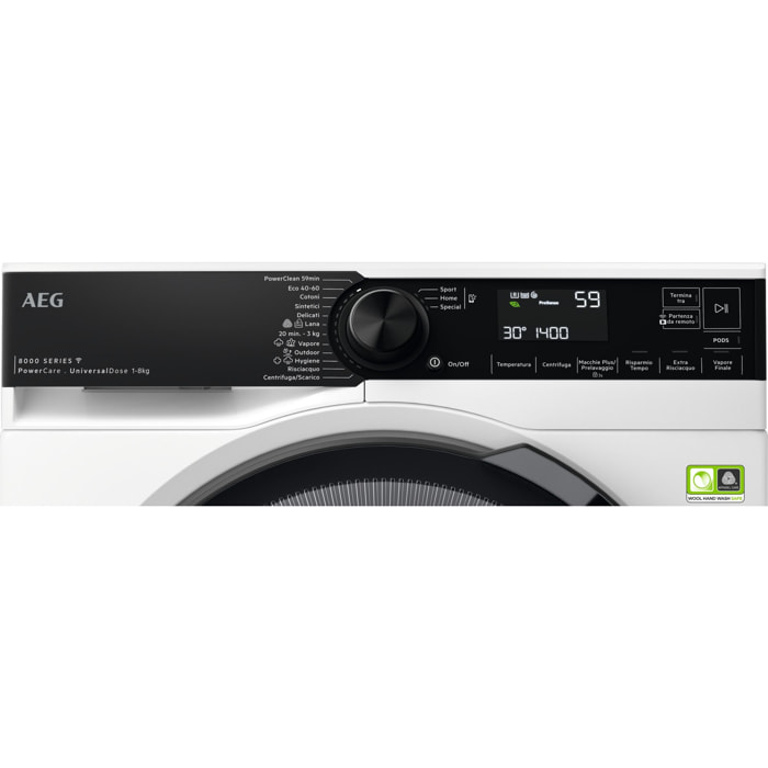 AEG - Lavatrice Serie 8000 PowerCare Connessa - 8 kg - Classe A-20% - Bianco - 84,7x59,7x57,6 cm
