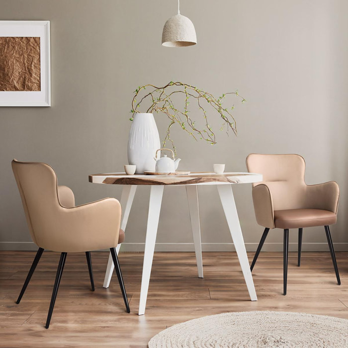 Sillón salón marrón de diseño orejero con reposabrazos butaca comedor