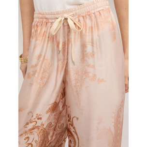 Motivi - Pantalones palazzo de raso con estampado - Rosa cipria