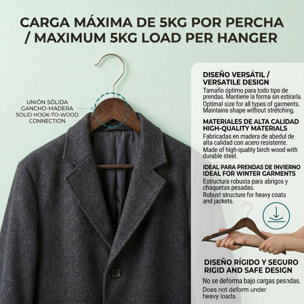 Set de perchas de madera robusta - Gancho giratorios - Muescas antideslizantes