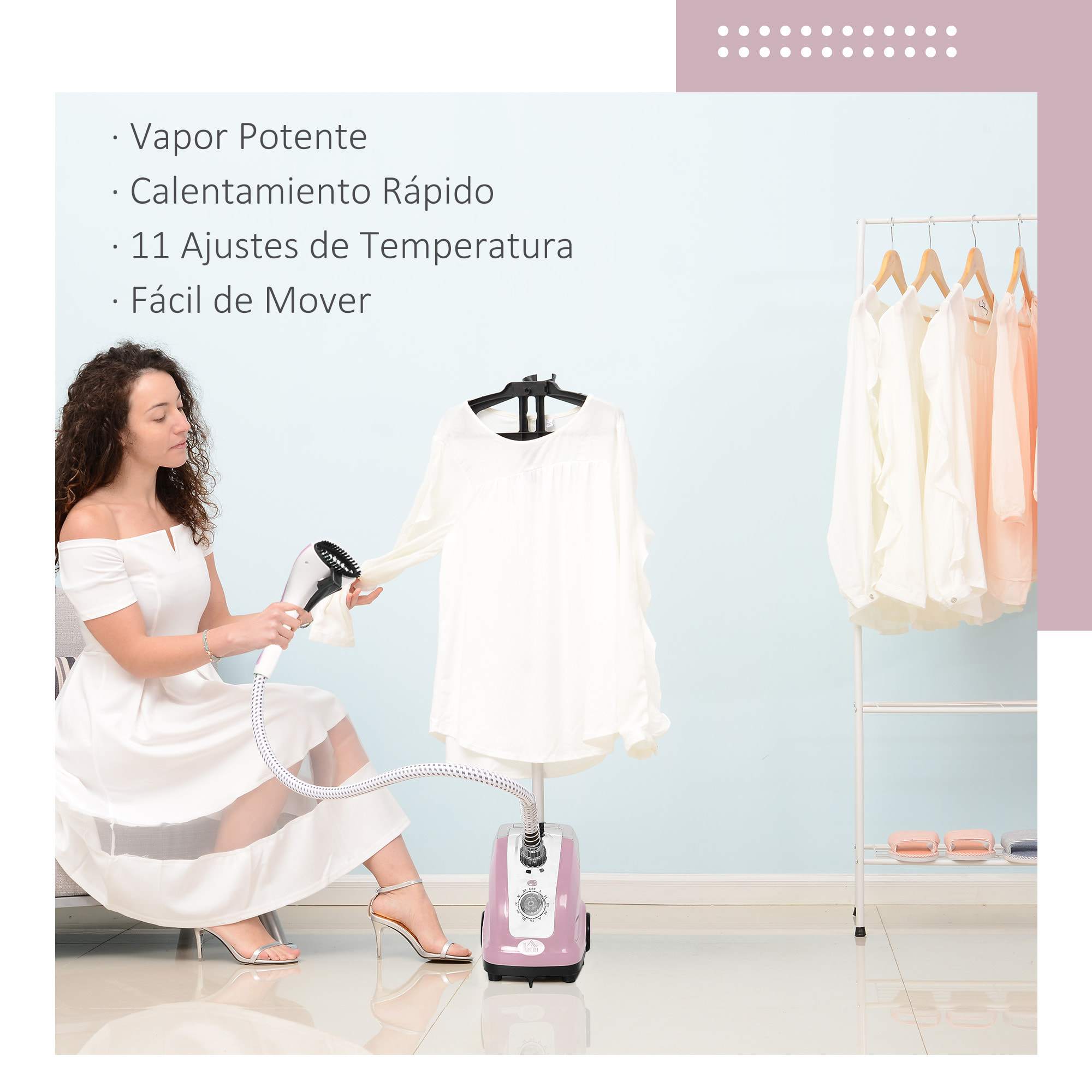 Plancha Vertical 1800W 1,4â‚¬Â¯L Plancha de Vapor Vertical con Temperatura Ajustable en 11 Niveles y Barra Telescópica Centro de Planchado Vertical para Hogar Oficina Rosa