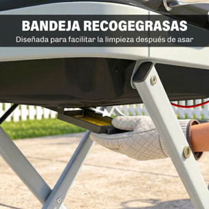 Barbacoa de Gas Plegable, BBQ Gas con Quemador 2,5 kW, Barbacoa Portátil con Termómetro, Mesa Lateral, Parrilla de Hierro Fundido, Recogedor Grasa y 2 Ruedas para Jardín, Camping, Negro