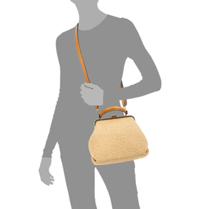 Arienzo bolso de mano mujer. Fabricado en paja con detalles en cuero.