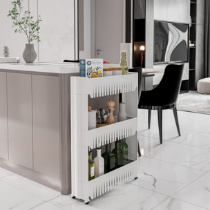 Carrello Da Cucina Salvaspazio Carrellino Portaoggetti Con Rotelle Ruote 3 Ripiani Dispensa Bagno Fino a 2.5 Kg Per Ripiano 72 x 12,5 x 54 cm Bianco