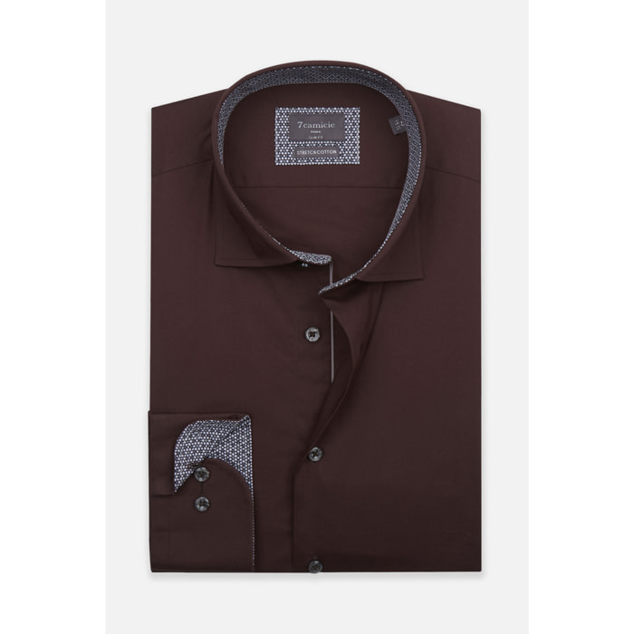 Camicia Uomo 1 Bottone Francese Slim Popeline Stretch Unito Marrone