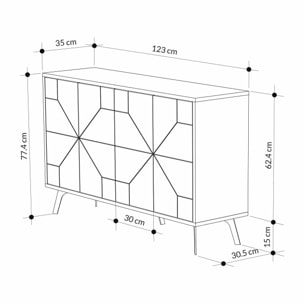 Credenza Earl, Buffet da soggiorno, Madia da salotto, Dispensa da cucina, 123x35 h62 cm, Bianco