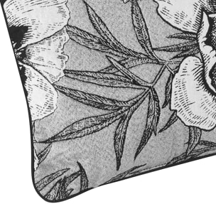 Coussin passepoilé aux impressions florales - Gris Perle