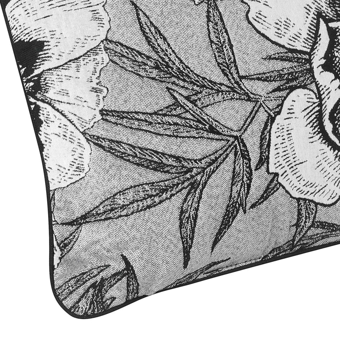 Coussin passepoilé aux impressions florales - Gris Perle
