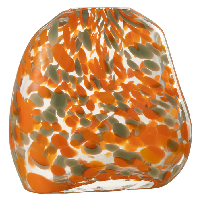 J-Line Vase Plat Taches Verre Orange/Vert Large