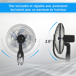 Ventilateur brumisateur sur roulettes - oscillant silencieux 90 W - 4 vitesses - dim. Ø 44 x 120H cm noir gris
