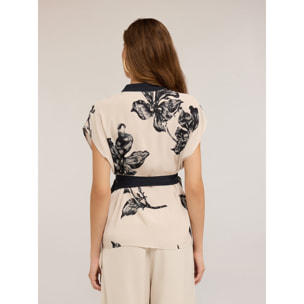 Motivi - Top floreado con cruce - Negro