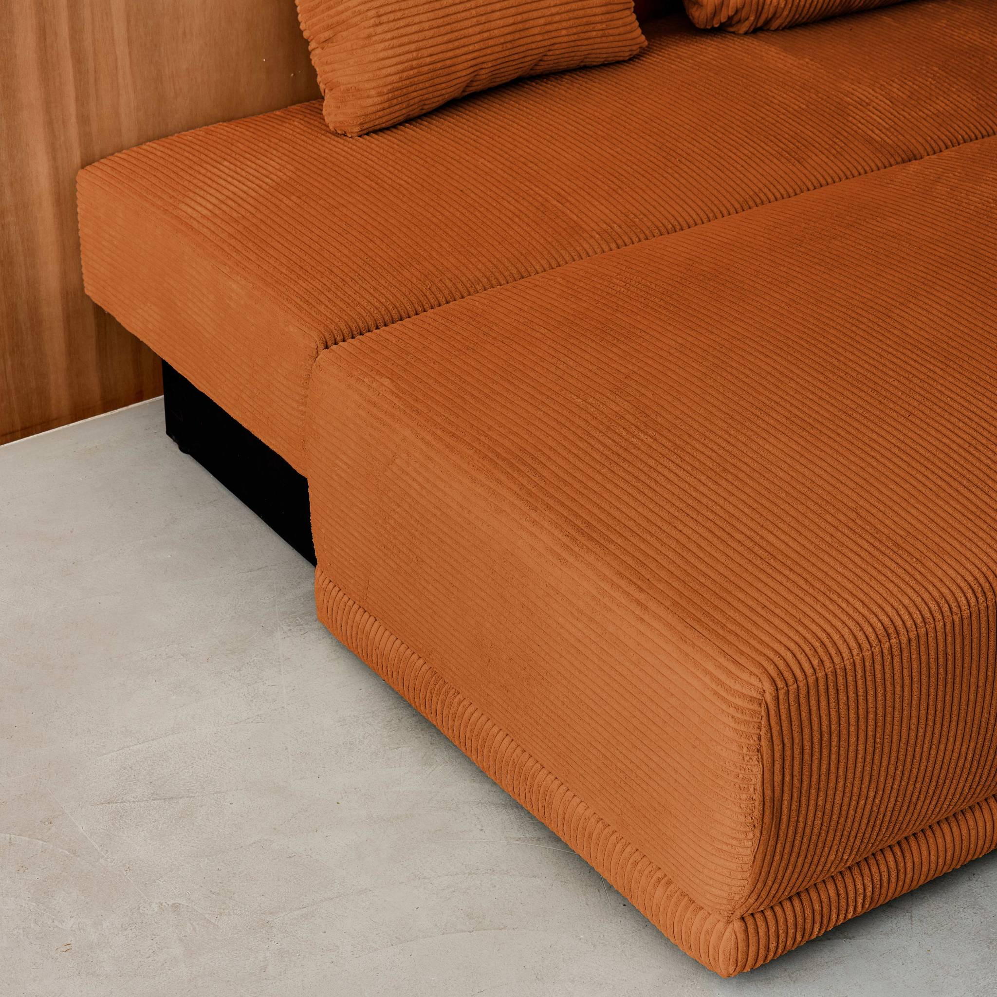 Banquette convertible 3 places velours côtelé camel avec coffre de rangement - L 192 x P 100 x H 81cm -Nelson