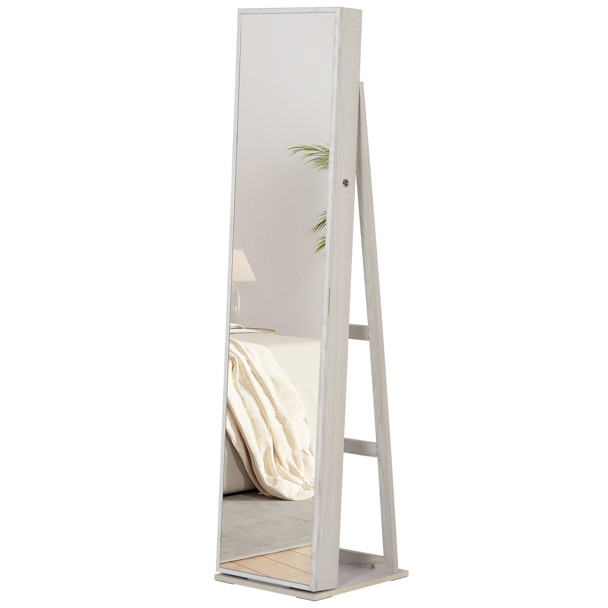 HOMCOM Armoire à bijoux avec miroir sur pied multi-rangements éclairage LED blanc dim. 38L x 38l x H157 cm